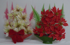 2 VINTAGE PLASTIC POINSETTIA IN WOVEN BASKET DECOR - HONG KONG picture