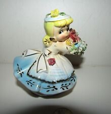 1950's CUTE BLONDE GIRL WITH FLOWERS  ceramic figurine (JAPAN) picture