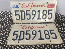 CA California License Plate Tag White Blue Numbers Matched Set 2006 picture
