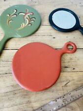 Antique Vintage Round Paddle Shaped Hand Mirror 2 have Handpainted Detail picture