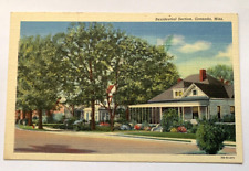 Street View Residential Section Neighborhood Grenada Mississippi Linen Postcard picture