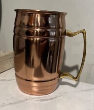 Vintage Barrel Shaped Beer Mug Copper Stainless Steel Gold Tone Handle picture