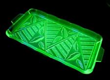 STUNNING SMALL VINTAGE GREEN GLASS LEAF DRESSING TABLE VANITY TRAY picture