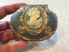 VTG Blue Wind Up Music Box Cameo Box w/Gold Accents-Till the End of Time. picture