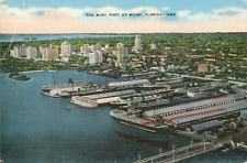 The Busy Port of Miami Florida Vintage Unposted Linen Postcard c.30's picture
