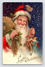 Santa Claus with Jester~Doll Switches~Holly~Antique~Christmas Postcard~h828 picture