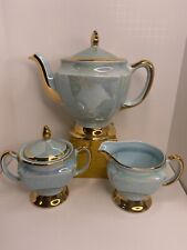 Vintage Warranted 22K Gold Luster USA Iridescent Aqua Luster Teapot Set picture