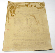 Antique French Handwritten Menu June 1924 Cocktails Wine Beautiful Caligraphy picture