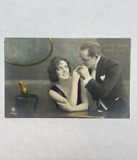Hand Tinted Real photo postcards romantic couple Smoking Latvia Stamp 1924 picture