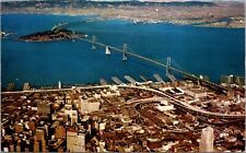 Postcard San Francisco Oakland California Bay Bridge Aerial View Chrome picture