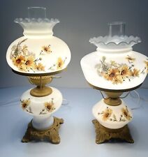 Beautiful Pair of Vintage Floral Hurricane GWTW Electric Parlor Lamps -3 Way picture