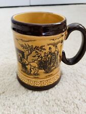 Vintage Brown Glazed Ceramic Horse And Buggy Scene 3 3/4X 3 1/8th Coffee Cup Mug picture