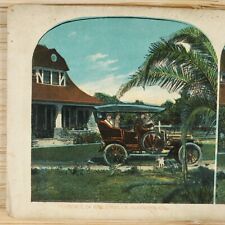 Alhambra California Strifler House Stereoview c1905 Old Car Lithograph Art H1402 picture