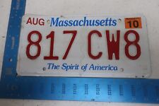 Massachusetts License Plate Tag 2010 10 MA Natural Sticker 817 CW8 picture