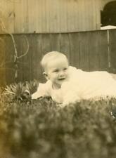 NA52 Vintage Photo BEAUTIFUL BABY BOY CRAWLING IN GRASS c Early 1900's picture