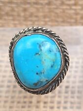 Old Pawn Sterling silver Turquoise RIng Size 6 Large Geometric Abstract picture