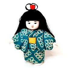 Vintage 1987 Japanese Geisha Kimekomi Doll with Blue Fabric Kimono Nagoya Japan picture
