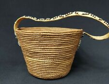 Vintage Native American basket Indian Coiled Basket Rawhide Beaded handle 4