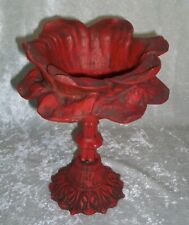 Antique Vintage Gothic Red Rose Peony Flower Cast Iron Pedestal Bowl Candy Bowl picture