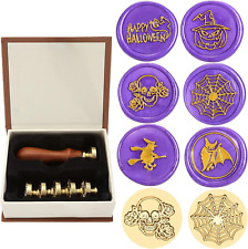 Halloween Wax Seal Stamp Set, 6 Pieces Sealing Wax Stamps Copper Seals + Wooden  picture