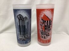 Vintage 1962 Seattle Worlds Fair Frosted Glasses Century 21 Set of 2 MCM picture