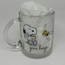 Peanuts-Vintage Inspired-Snoopy and Woodstock Give Hugs Clear Glass Mug NEW Rare picture