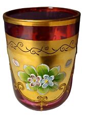 Vintage Moser Hand Painted Floral Cranberry Glass Tumbler Cup Bohemian picture