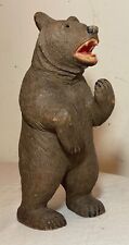 tall antique hand carved German Black forest wood glass bear sculpture statue picture