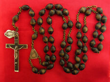 VINTAGE BROWN BLACK WOODEN ROSARY JESUS MARY CENTER WITH MARY MIRACULOUS MEDAL picture