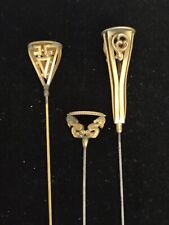 ATQ (3) LOT Victorian Hat Pins ~ Long Pins Gold Toned w/ Monograms (E) picture