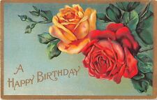 Lovely Yellow & Red Roses on Old Birthday Postcard - No. 402 picture