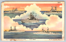 Navy Battleships Courtesy Recruiting Bureau U.S. c1940s Vintage Postcard picture