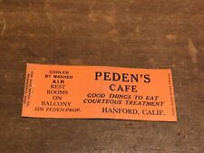 1930s Hanford CA Advertising Matchbook Cover Peden's Cafe Jim Peden Full Length picture