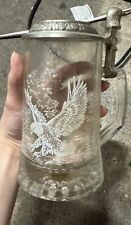 Vintage Domex Etched Glass Rare Wolf Beer Stein Mug Pewter Lid Made Germany picture