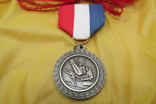 GYMNASTICS male Highest Quality Medal Home Award w/ Ribbon Drape Pin Silver NOS picture