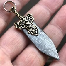 Natural Aletai Iron Meteorite Etched Perfect Sword Pendant Copper Frame 11.2 G picture