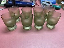 Set Of 8 Vintage Avocado Green Ripple Glass Goblets 4.25” T  3.25” Diameter  picture