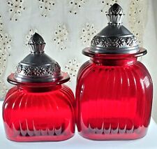 Artland Ruby Red Vintage 2pc Glass Cannisters with Silver Lids picture