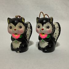 Vintage Ceramic Anthropomorphic Skunk Figurines Japan Lot of 2 with Pink Flowers picture