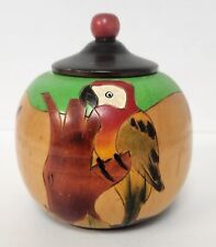 Vintage Wooden Trinket Box Toucan Folk Art Hand Carved & Panted Round 5” w/ Lid picture
