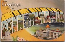PENNSYLVANIA Large Letter Postcard State Capitol & Flower - Curteich Linen c1943 picture