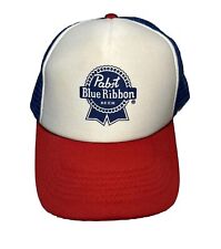 Vintage Pabst Blue Ribbon PBR Beer Trucker Hat Snapback Mesh Back Red White Blue picture