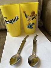 Set Of 2 Plastic Nesquik Cups & 2 Bunny Metal Spoons picture