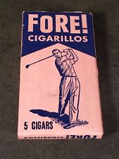 RARE VINTAGE FULL BOX GOLFER FORE CIGARS  GOLF CLUB AND BALL GRAPHIC ADVERTISING picture