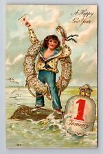 A Happy New Year, Sailor With Letter, January 1, Embossed Vintage Postcard picture