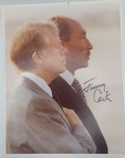 Jimmy Carter Signed 8x10 VTG. White House Photo W/ Anwar Sadat Full Signature picture
