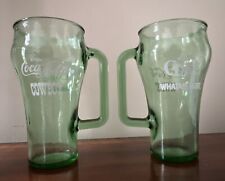 Whataburger Coca-Cola Mug Cowboy Green Glass Handled Vintage 1980's  Rare picture