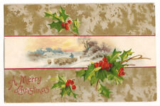 Christmas Postcard Greeting Holly Sheep Embossed c1910 picture