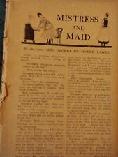 A1n Ephemera 1917 Short Story Mistress And Maid Mrs George Vaizey  picture