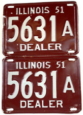 Vintage Illinois 1951 Dealer License Plate Set 4 Digit Shorty Man Cave Collector picture